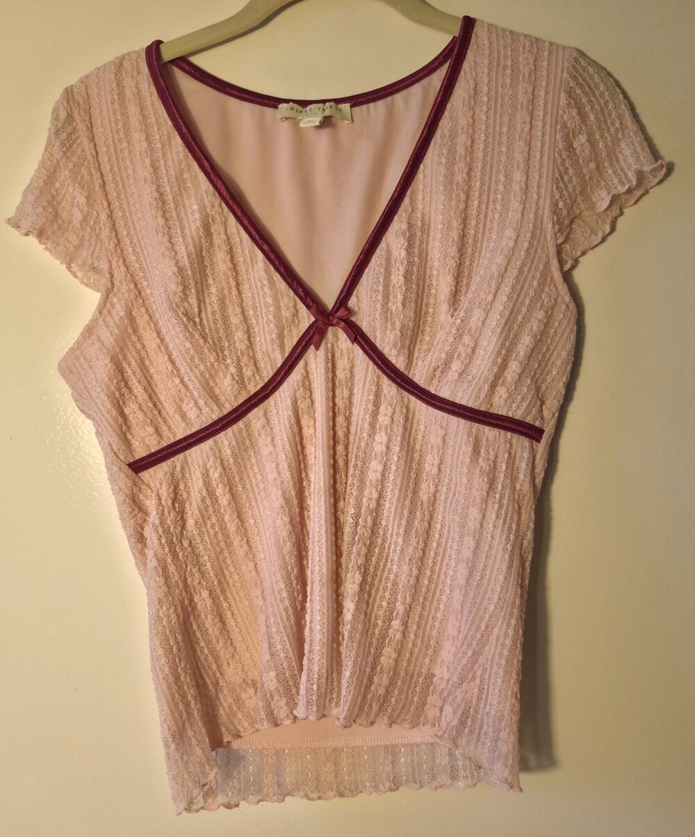Thirty Thirty Coquette Babydoll Top Mesh Lace Soft Pink 90’s Y2K Fairy Sz L